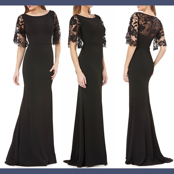 NEW Carmen Marc Valvo Infusion Flutter Sleeve Lace Evening Gown [SZ 2 ]‎ - Picture 1 of 8